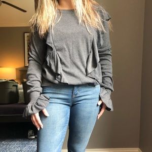 long sleeve gray ruffle top